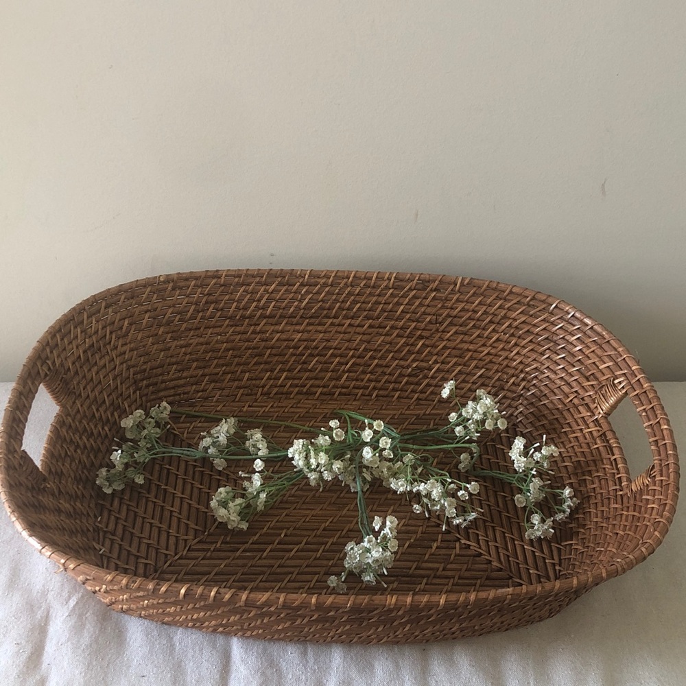 Large 24” x 17” Oval Handmade Boho Rattan  Wicker Country Flower Market Basket
